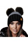 4sold Miki Mesdames Femmes dhiver Chapeau en Laine Tricoté Bonnet avec Double Pom Pom Cap Ski Snowboard Bobble White Black 