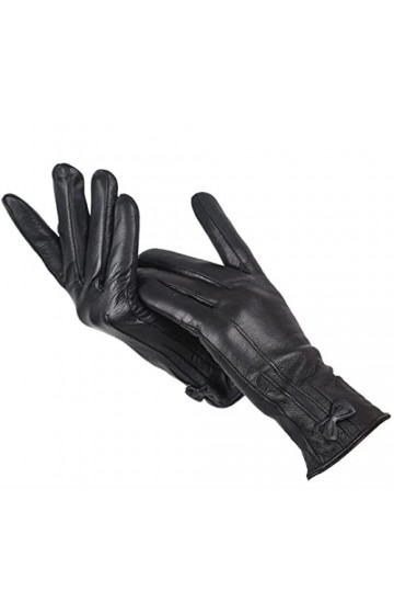 Gants dhiver en cuir de mouton noir de haute qualité pour femme