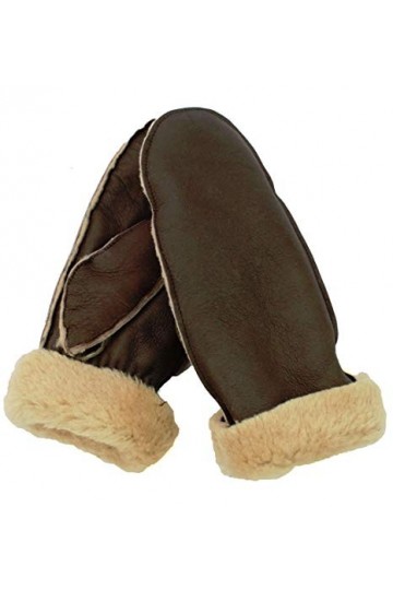 Moufles en peau de mouton pour femme Chocolat/crème - Marron - Medium