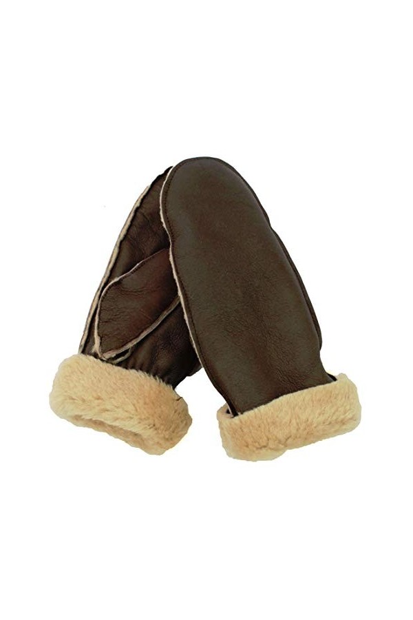 Moufles en peau de mouton pour femme Chocolat/crème - Marron - Medium
