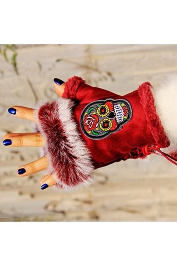 Focisa Gants Gloves Moufles Hiver Homme Femme Gants Ethniques Vintage Broderie Gants Femme Mitaines Demi-Doigt Dames Dames Ga