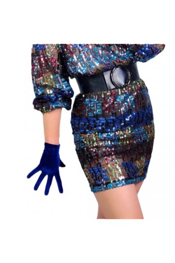 Gants longs noirs en velours pour femme Opéra hautement élastique Cygne Gants de soirée, 22 cm Bleu roi 1, taille unique