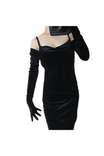 Gants longs noirs en velours pour femme Opéra hautement élastique Cygne Gants de soirée, 22 cm Bleu roi 1, taille unique