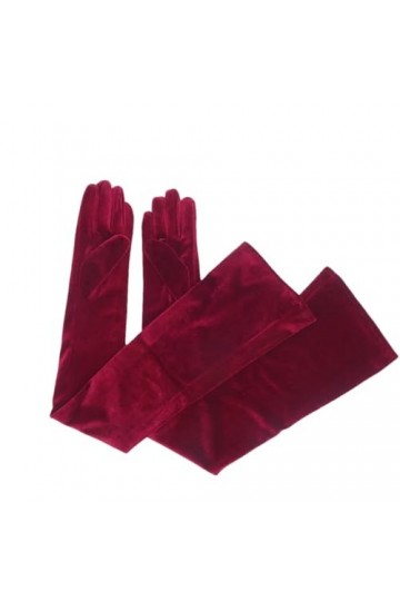 Pohullan Gants en velours longs rouges hautement élastiques pour femme, 70 cm Bordeaux, taille unique