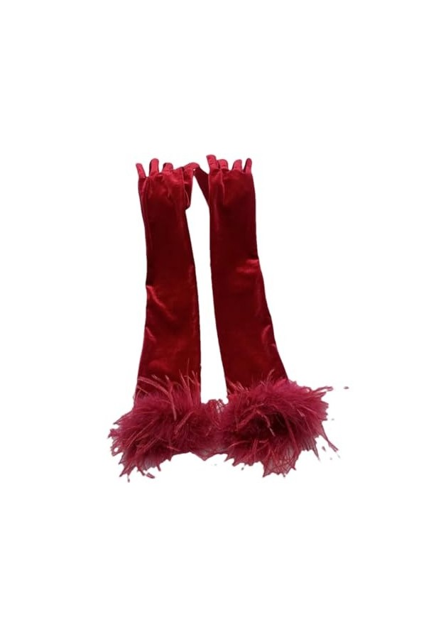 Pohullan Gants longs et élégants en plumes pour femme Printemps Vintage Conduite Photographie, rouge foncé, taille unique