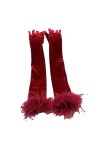 Pohullan Gants longs et élégants en plumes pour femme Printemps Vintage Conduite Photographie, rouge foncé, taille unique