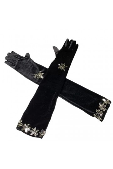 Pohullan Gants longs élégants faits à la main pour femme Printemps été Vintage Conduite Photographie, Noir , taille unique