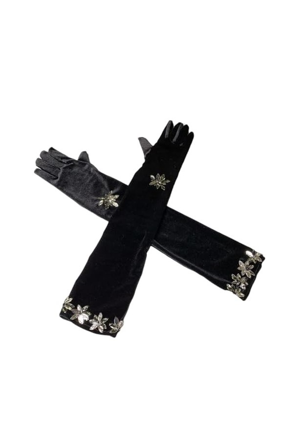 Pohullan Gants longs élégants faits à la main pour femme Printemps été Vintage Conduite Photographie, Noir , taille unique