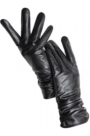 Gants dhiver en peau de mouton pour femme Noir Taille 8,5
