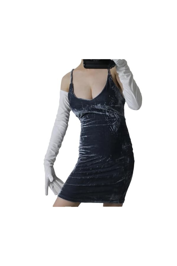 Pohullan Gants longs en velours pour femme - Haute élasticité - Cygne doré, 70 cm - Blanc, M