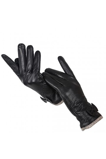 Gants en cuir pour femme, gants en cuir de mouton, Noir , 9
