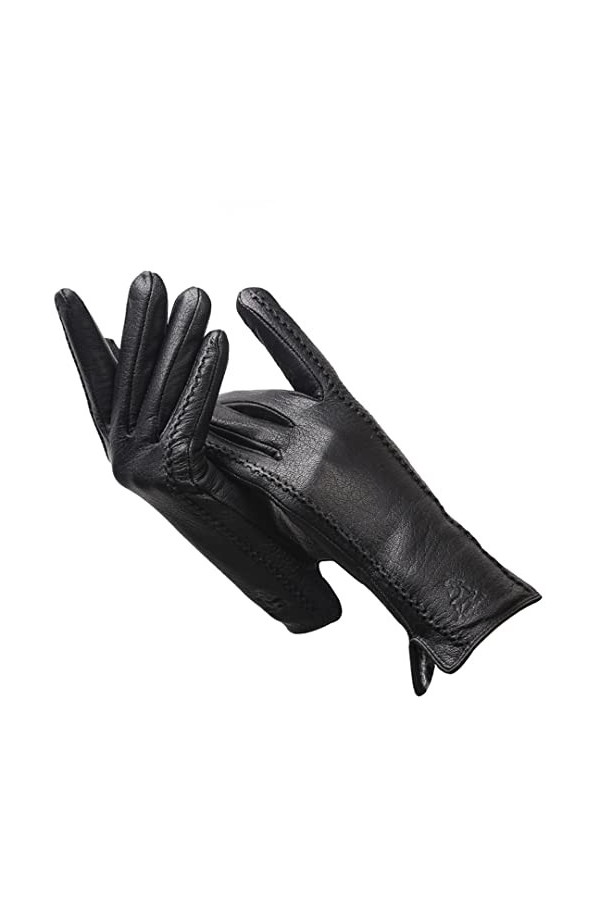 Gants en cuir pour femmes Gants dhiver en peau de mouton, Noir , 9