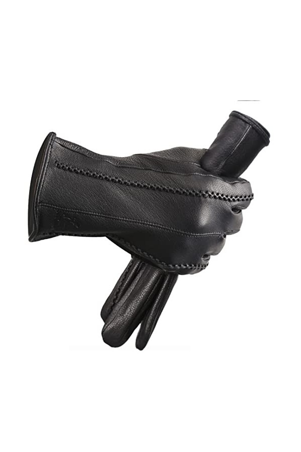 Gants dhiver en cuir pour femme, garde au chaud, gants en cuir simples, Noir , 7