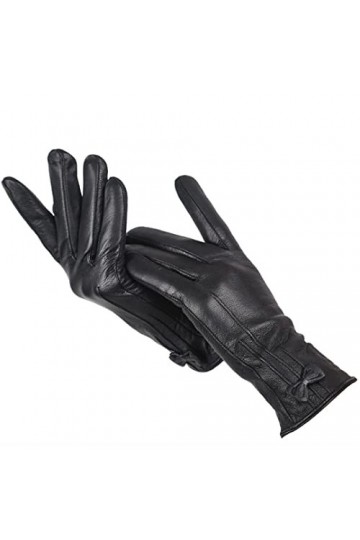 Gants dhiver en cuir de mouton pour femmes, Noir , 9