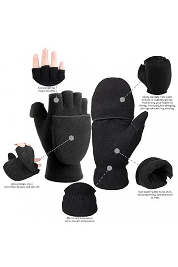 Bessteven Gants dhiver convertibles pour femme en coton Thinsulate isolé pour la course à pied, le cyclisme Texte – Femme XX