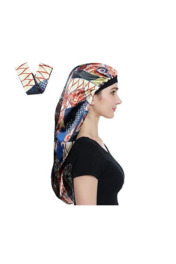 Alnorm Bonnet de sommeil long en satin - Double couche, bande élastique douce, rouge vin, Taille unique