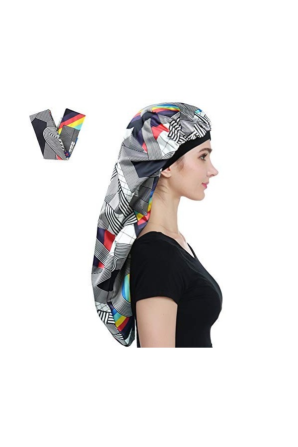 Alnorm Bonnet de sommeil long en satin - Double couche, bande élastique douce, rouge vin, Taille unique