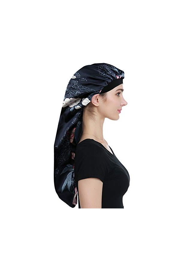 Alnorm Bonnet de sommeil long en satin - Double couche, bande élastique douce, rouge vin, Taille unique