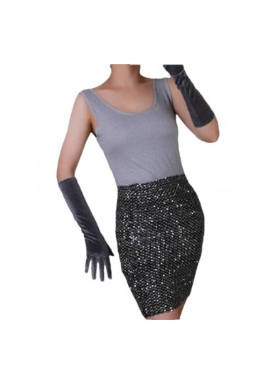 Pohullan Gants longs et élégants en velours pour femme, Gris 40 cm, taille unique