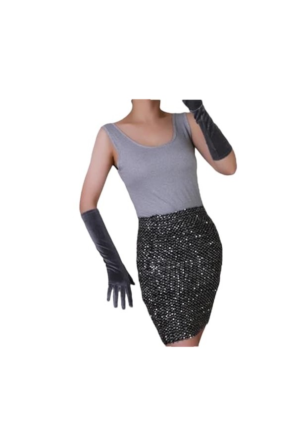 Pohullan Gants longs et élégants en velours pour femme, Gris 40 cm, taille unique