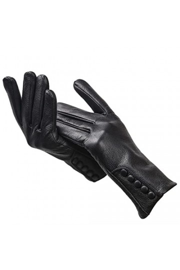 Gants en cuir véritable de haute qualité pour femmes, gants chauds en cuir pour femmes, boucle latérale, moufles en cuir véri