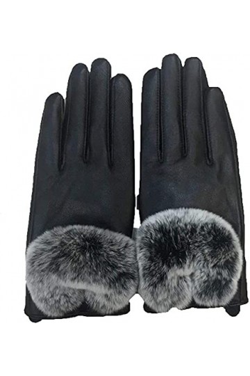 GHCXY Moufles unisexes pour femme - Chaudes, élégantes, simples, tendance et glamour - En cuir duveteux - Noires - Taille M