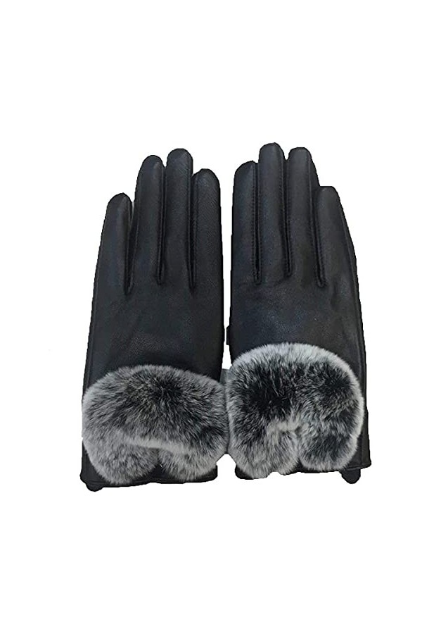 GHCXY Moufles unisexes pour femme - Chaudes, élégantes, simples, tendance et glamour - En cuir duveteux - Noires - Taille M