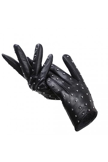 Dndrdhfb Gants en cuir à rivets pour femme - Solide et fin - Pour lhiver - Chauds - Courts - Pour conduite - Noir - XL
