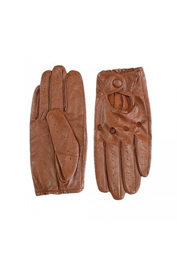 Gants en cuir ajourés respirants pour femme - Pour conduite en plein air, moto, cyclisme - Kaki foncé - 7 1/2