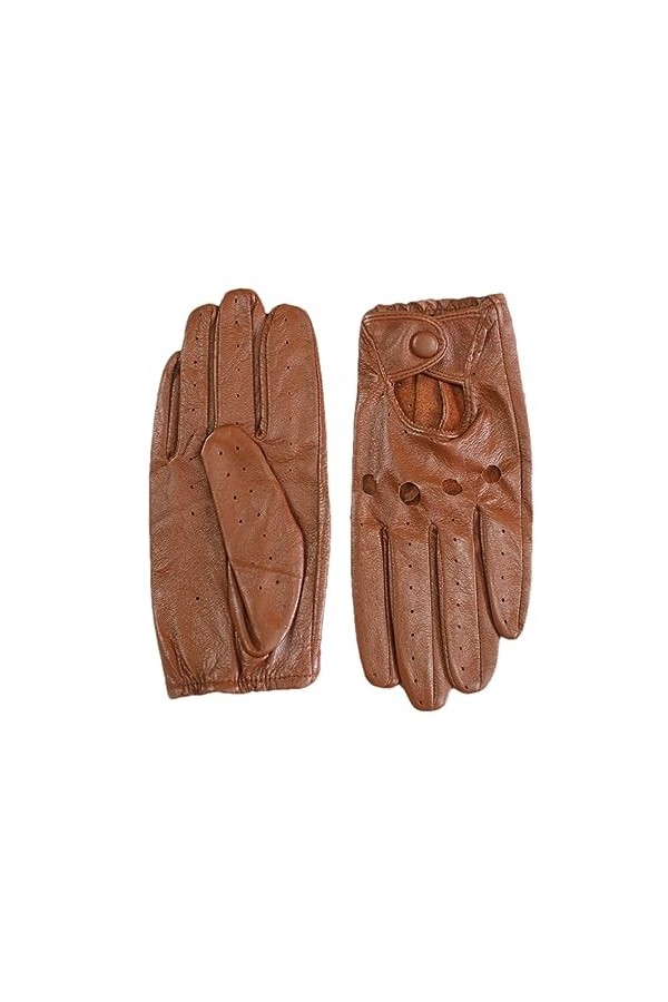 Gants en cuir ajourés respirants pour femme - Pour conduite en plein air, moto, cyclisme - Kaki foncé - 7 1/2