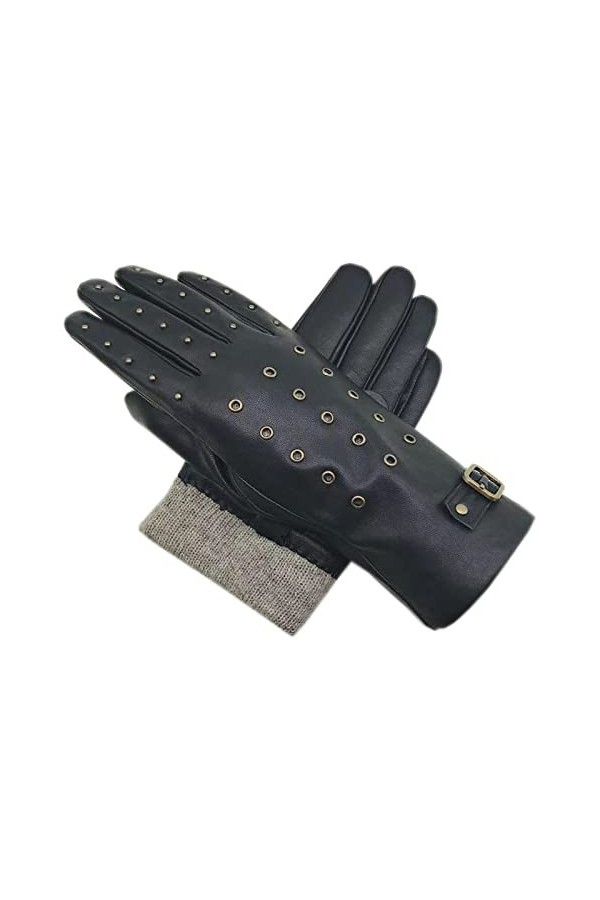 Femme Gants Hiver Dames Gants Cuir Chaleur Écran Tactile Noir 9