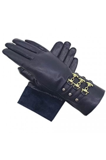 Gants Pour Femmes Gants Hiver Dames Gants En Peau De Mouton Cuir Noir Épaissir Poignets Chauds Conduite En Plein Air Équitati