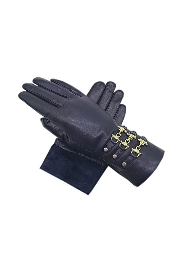 Gants Pour Femmes Gants Hiver Dames Gants En Peau De Mouton Cuir Noir Épaissir Poignets Chauds Conduite En Plein Air Équitati