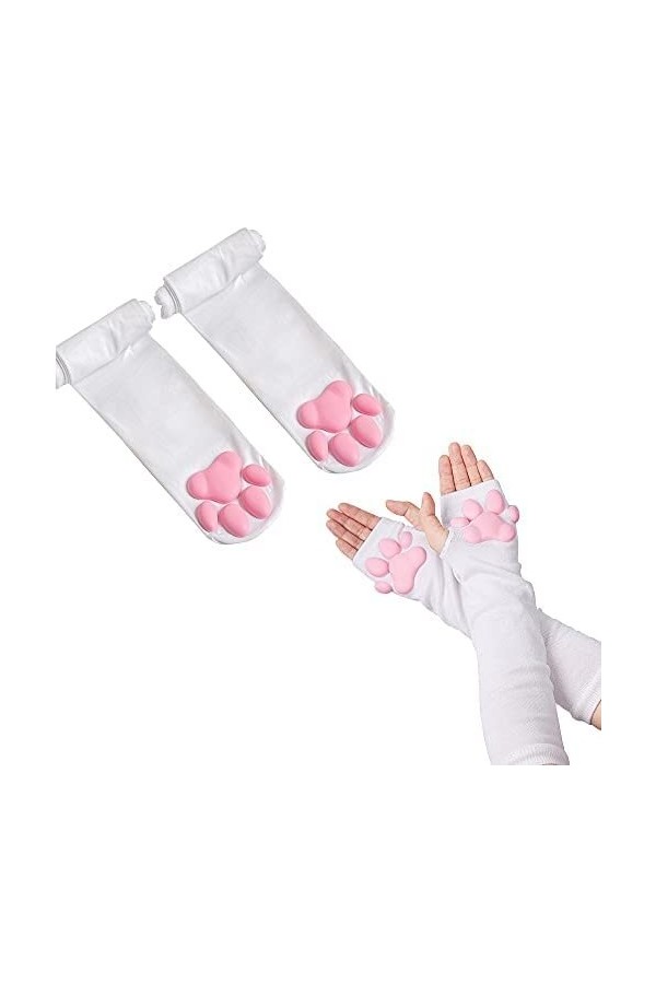 Gants dhiver Cat Paw Cuisse Haute Chaussettes Gants, Filles Femmes Cosplay Soft 3D Chaton Paw Tampot Toe Beans Bas Bas Colo