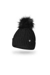 Heyo H18527 Bonnet dhiver avec pompon en fausse fourrure pour femme Long Chaud En tricot, Noir