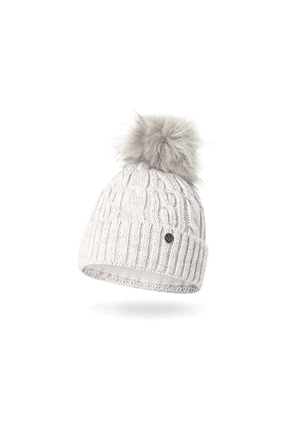Heyo H18527 Bonnet dhiver avec pompon en fausse fourrure pour femme Long Chaud En tricot, Noir