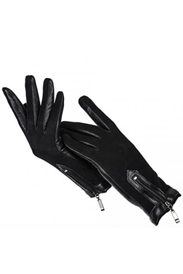 Zippé Gants courts en cuir pour femme Gants dhiver en cuir, Noir , 7.5