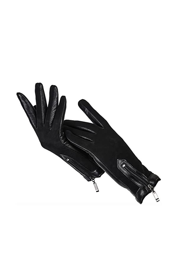 Zippé Gants courts en cuir pour femme Gants dhiver en cuir, Noir , 7.5