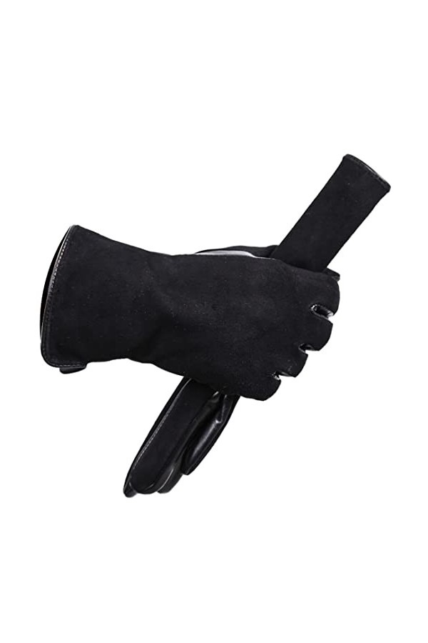 Gants en cuir pour femme, gants confortables en peau de mouton, gants dhiver chauds, Noir , 7