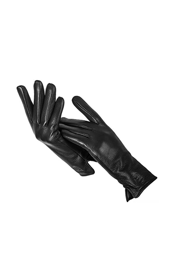 Gants en cuir noir pour femme - Gants dhiver en cuir, Noir , 8.5
