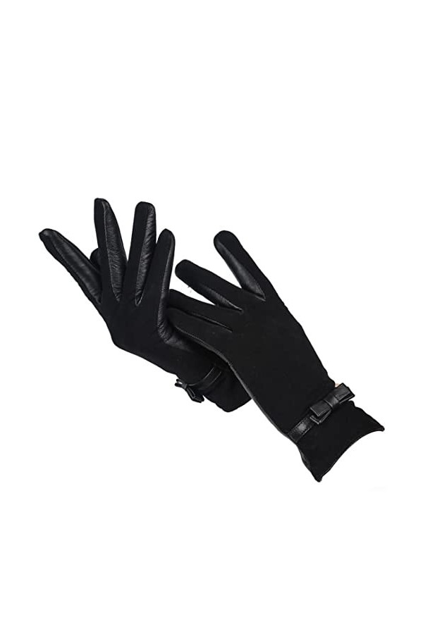 Gants dhiver simples pour femmes, gants en cuir de mouton, Noir , 6.5