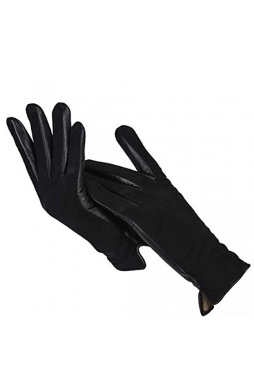 Gants simples courts en cuir pour femmes, gants en cuir noir mat, Noir , 8