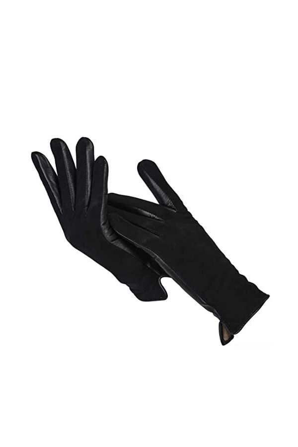Gants simples courts en cuir pour femmes, gants en cuir noir mat, Noir , 8