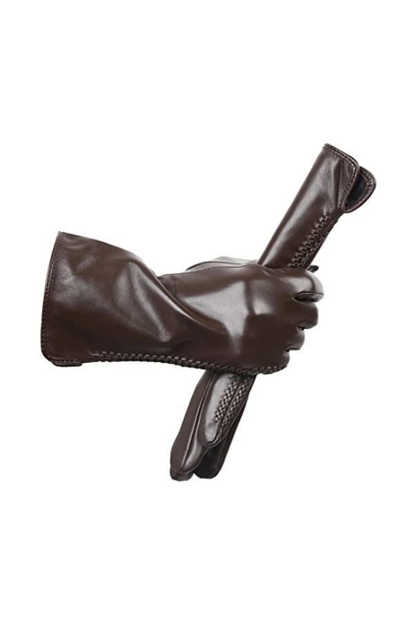 Gants dhiver en peau de mouton pour femme - Gants courts et fins en cuir, vert foncé, 8.5