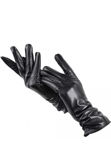 Gants noirs tendance en cuir, gants chauds en cuir pour femmes, gants confortables en cuir pour femmes