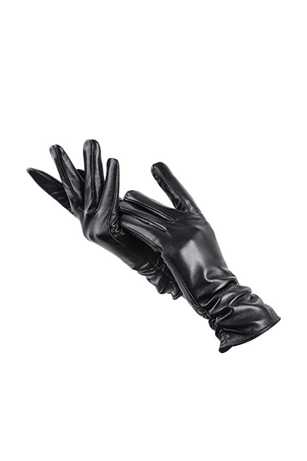 Gants noirs tendance en cuir, gants chauds en cuir pour femmes, gants confortables en cuir pour femmes