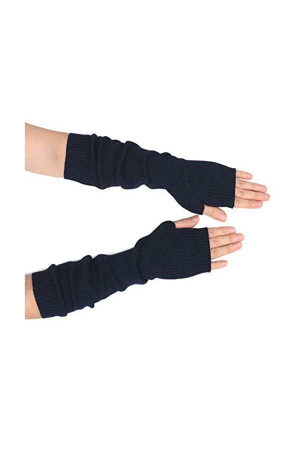 F Flammi Mitaines dhiver en cachemire mélangés avec trou pour le pouce pour femme, Bleu marine 42 cm , Medium