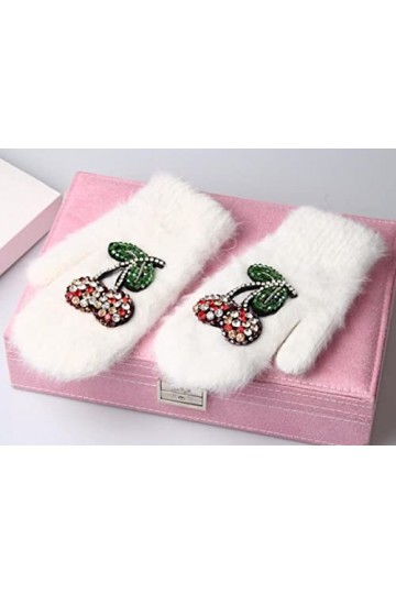Focisa Gants Gloves Moufles Hiver Homme Femme Gants Luxury Crystal Cherry Décoré Gants Dames Gants Dames Mitaines Blanc