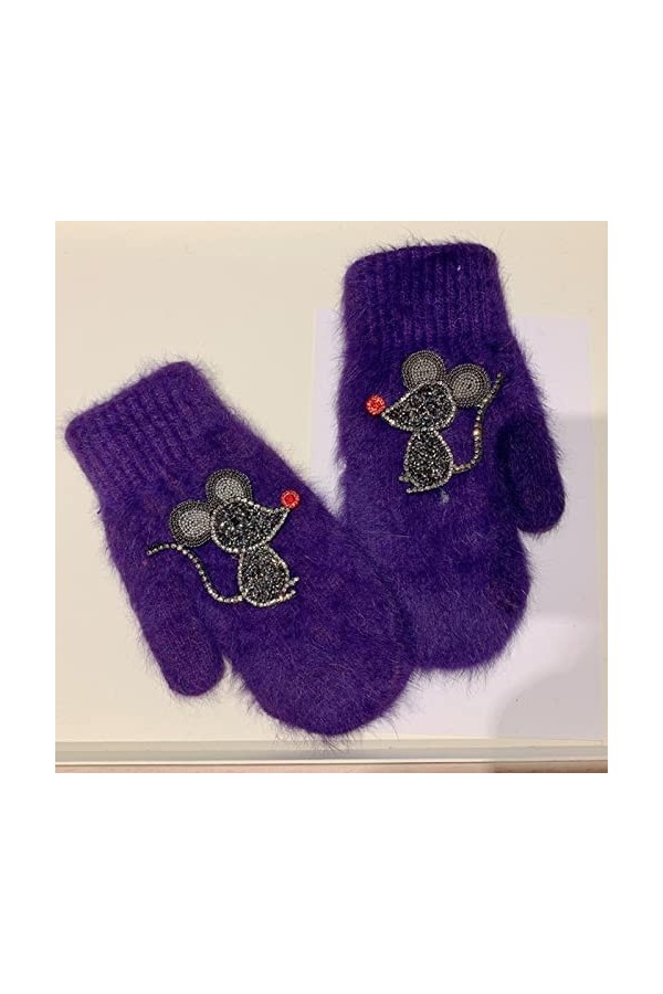 Gants Gloves Moufles Hiver Homme Femme Gants pour Dames Luxe Strass Dessin Animé Souris Doigt Complet Doux Gants Chauds Mitai
