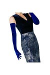 Pohullan Gants longs et élégants en velours pour femme, Bleu 60 cm, taille unique
